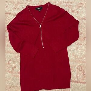 Express Red Stretch Knit Zipper Top Medium